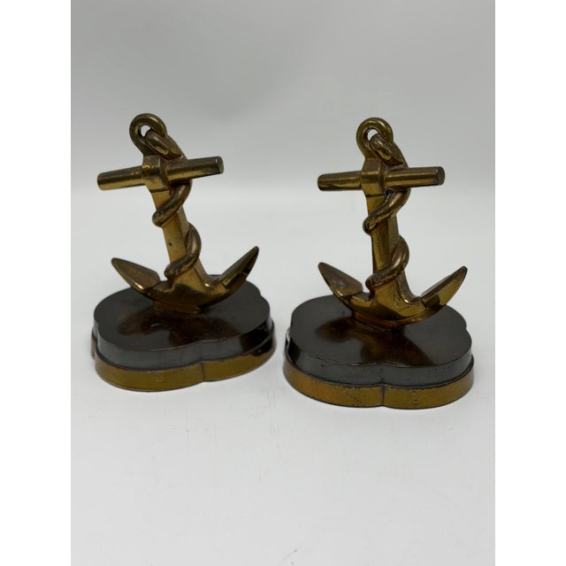 Vintage Nautical Brass Anchor Bookends For Sale - Image 4 of 9