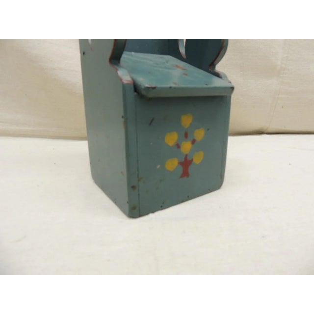 Vintage Hand-painted folk art style, wall key box or match box. Painted green with a small tree in the front as...