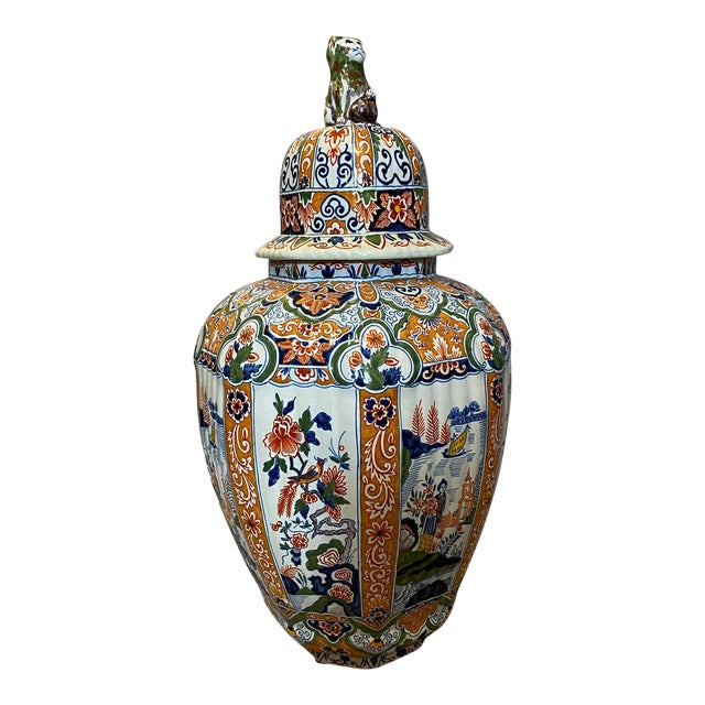 Delft polychrome ポット Antique Rare Delft Polychrome Hand-painted Lidded Vase