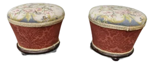 Pair of Victorian Needlepoint Upholstered Mahogany Footstools, Late 19th Century