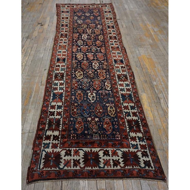 Antique Caucasian Hallway Runner Wool Blue Rug, Circa Date: 1870s. This exquisite piece represents the finest tribal...