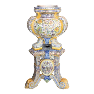 19th Century Italian Majolica Jardiniere Planter on Pedestal Stand