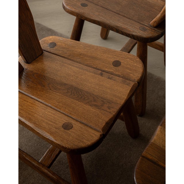 Brutalist Oak Dining Chairs with Sculptural High Backs by De Puydt, 1960s, Set of 4 For Sale - Image 16 of 18