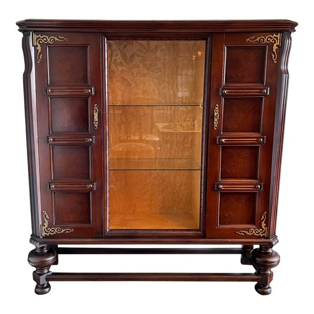 Vintage C1950’s Belgian Burlwood and Birdeye’s Maple Display Cabinet For Sale