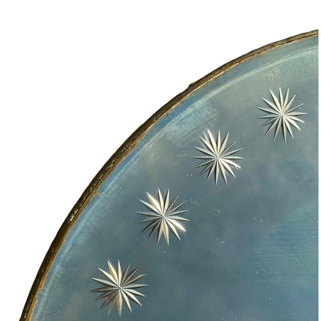 Vintage 1940s Beveled Round Mirror With Hand Etched Stars, 16 Inch For Sale - Image 6 of 15