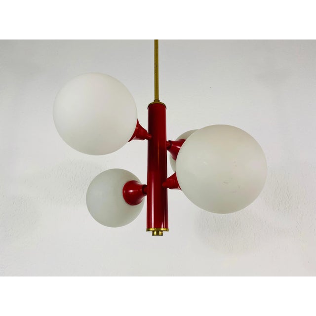 1960s Kaiser Midcentury Red 4-Arm Space Age Chandelier, 1960s, Germany For Sale - Image 5 of 10