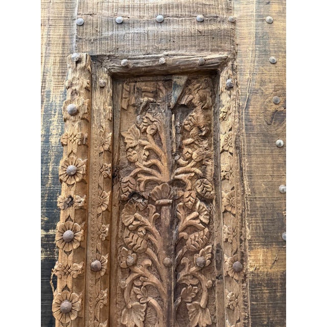 Antique Indian Teak Wood Door Panel With Hand-Carved Tree of Life For Sale In Orlando - Image 6 of 9
