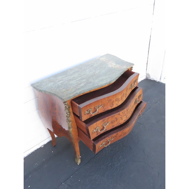 Wood French Marble Top Bombay Serpentine Inlay Commode Dresser Bathroom Vanity 6433 For Sale - Image 7 of 18