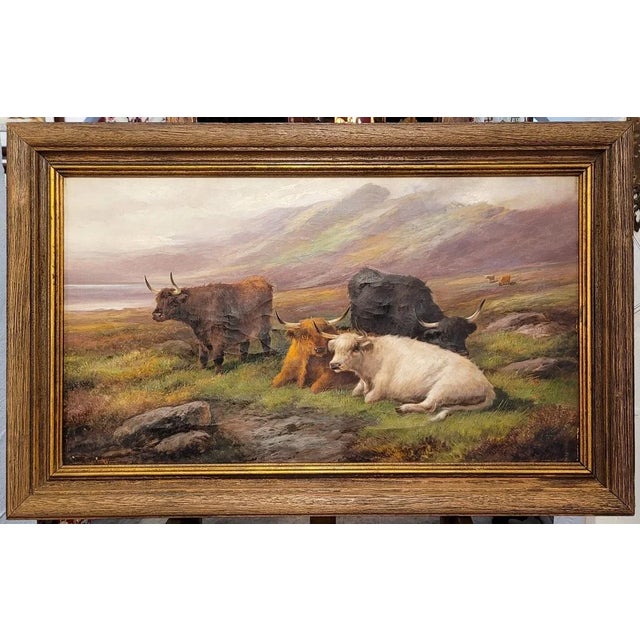 Victorian Pair of 19c Oils on Canvas of Highland Cattle by John W Morris For Sale - Image 3 of 9
