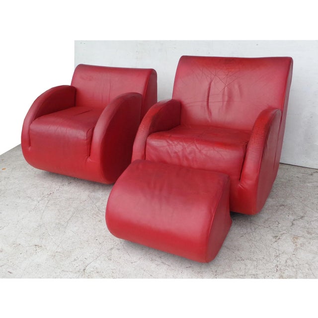 American Leather Vladimir Kagan "Rock Star" His and Her Lounge Chairs & Ottoman - 3 Pieces For Sale - Image 4 of 12