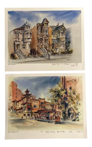 Betty Guy 1990s "The Victorians" & "Chinatown" a Pair of Architectural Prints