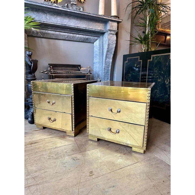 Brass Clad Bedside Cabinets by Sarreid Ltd, 1970s, Set of 2 For Sale - Image 4 of 12