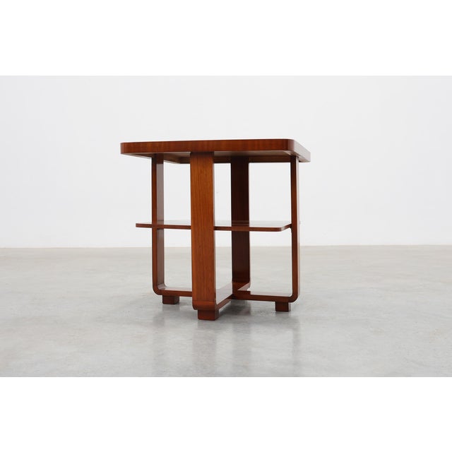 1920s Art Deco Walnut Veneer Side Table with Shelf, Belgium, 1920s For Sale - Image 5 of 14
