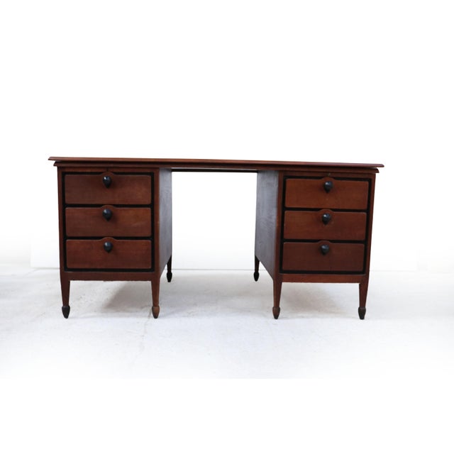 Dutch Oak Pedestal Desk by H. Pander & Zonen, 1920 For Sale - Image 9 of 18