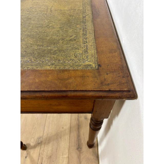 Antique English Style Wooden Writing Table with Leather Top and Drawers, 1930s For Sale - Image 12 of 13