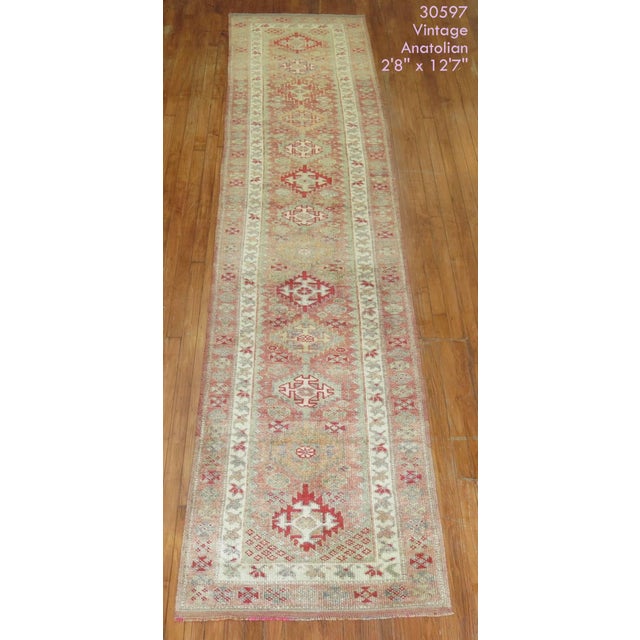 Pink Background Vintage Turkish Anatolian 20th Century Primitive Runner - 2'8" x 12'7" For Sale In New York - Image 6 of 6