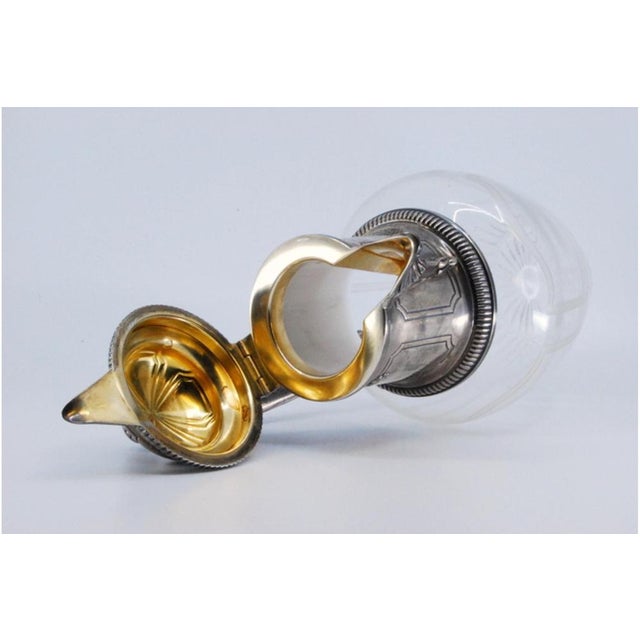 Wine Jug in Cut Glass and Silver Embossed on the Lid with Knob and Rim, Raised Handle and Coats of Arms For Sale - Image 4 of 11