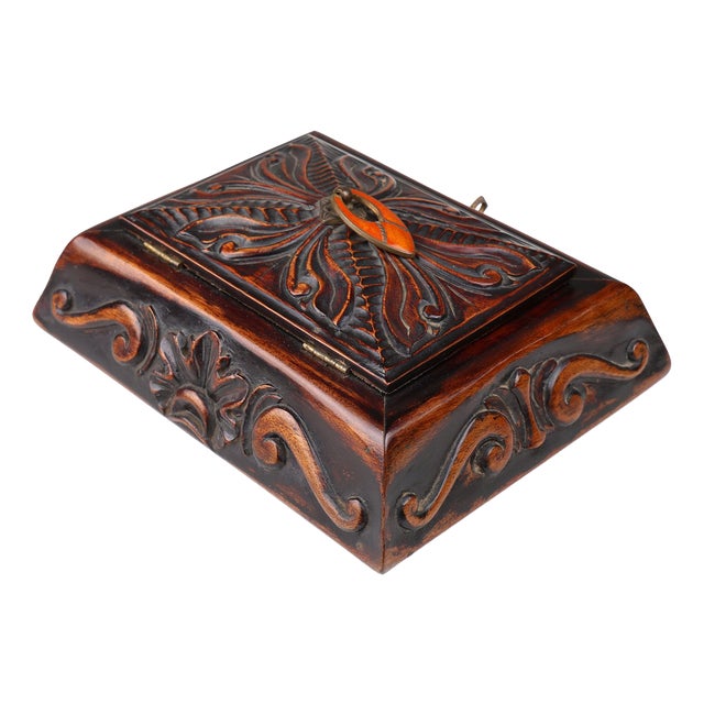 Art Deco French Sewing Box in Sculpted Wood, 1890s For Sale