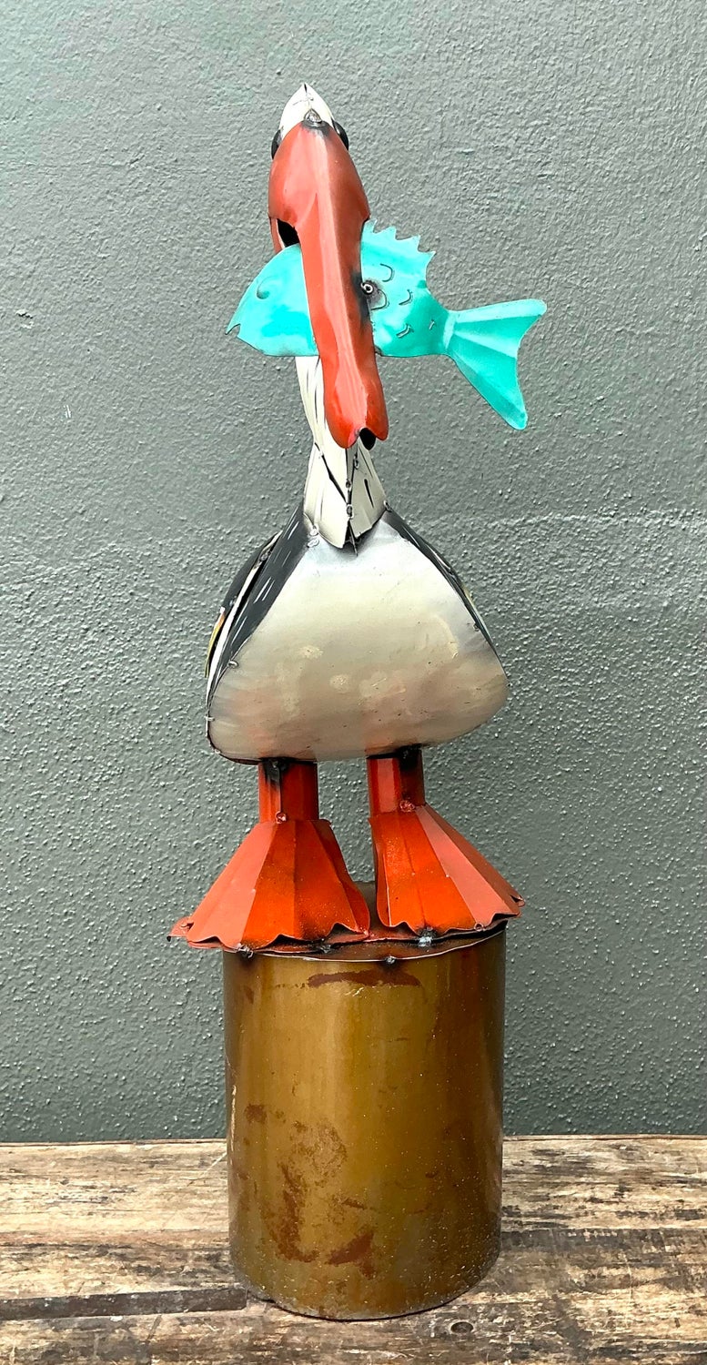 Vintage Torch Cut Metal Pelican - Back view