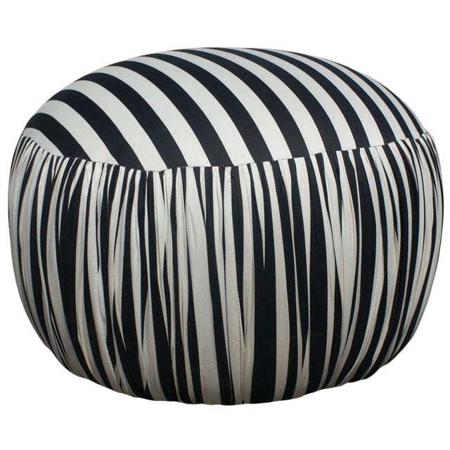 Contemporary Round Black And White Pouf Ottoman Chairish