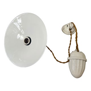 Antique Adjustable Opaline and Porcelain Pendant Lamp, 1930s For Sale