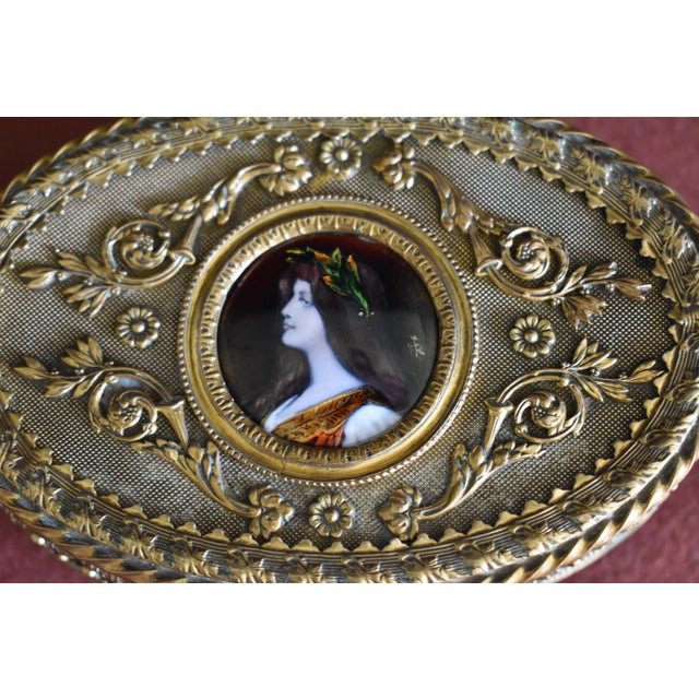 Antique - Late 19th Century Trinket Box - Jewelry Casket Box. Origin: France. Gilt Bronze Ormolu with a Hand Painted...