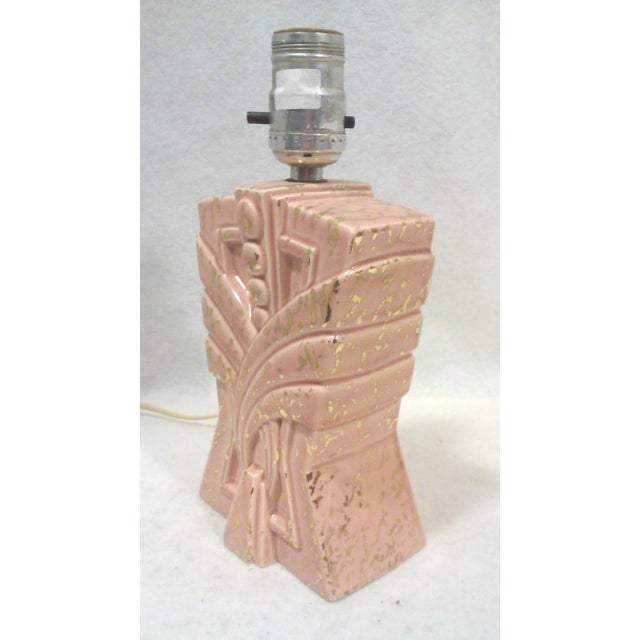 1950s Atomic Lamp Pink Gilt Ceramic Dresser Accent Lamp For Sale - Image 4 of 6