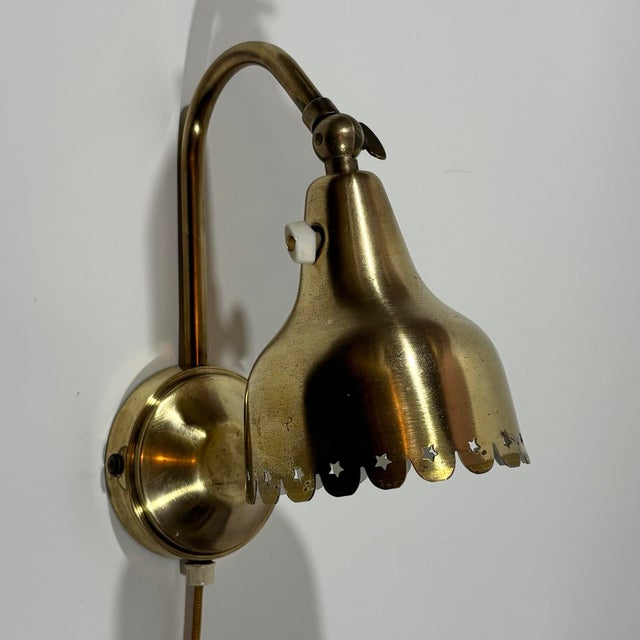 Mid-Century Modern Mid-Century Scandinavian Wall Lamp with Perforated Stars in Brass, Denmark, 1940s For Sale - Image 3 of 13
