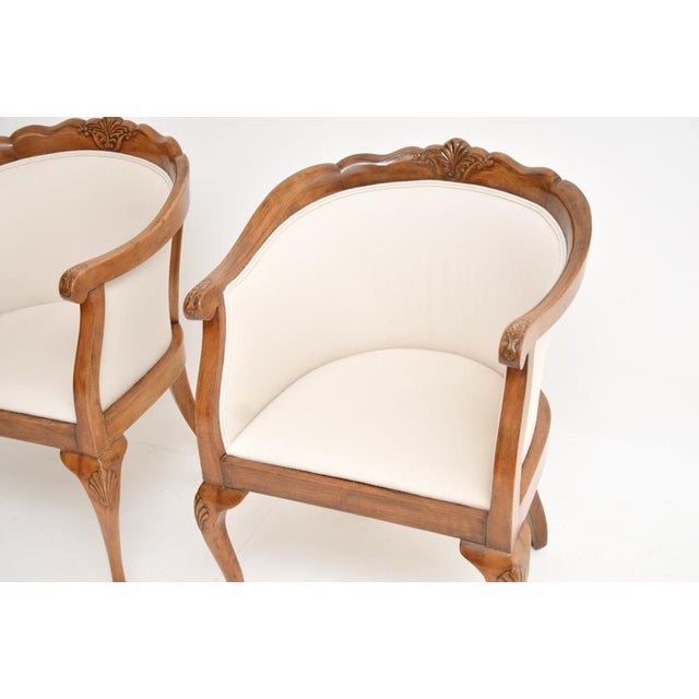 1920s Antique Queen Anne Style Walnut Tub Armchairs, 1920, Set of 2 For Sale - Image 5 of 11