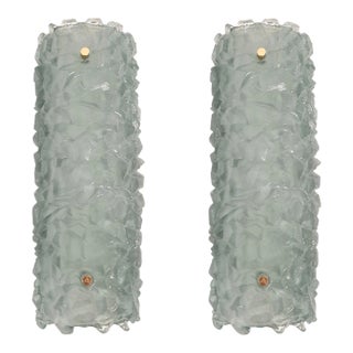 Blue-Green Murano Glass Mid Century Sconces, a Pair 1980s For Sale