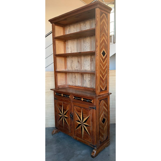 Late 19th Century Pair of Marquetry Pine Bookcase with Two Doors and Drawers For Sale In Miami - Image 6 of 18