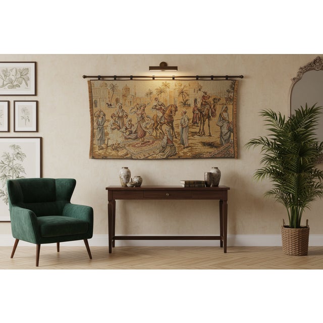 Vintage Mid-Century Orientalist Woven Tapestry – "The Bazaar Dancer" For Sale - Image 12 of 12