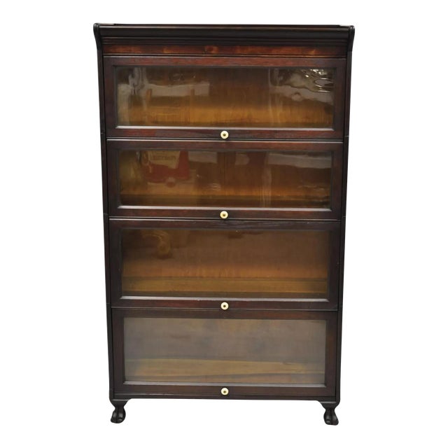 Early 1900s Antique American Empire Style Mahogany 4 Section Stacking Barrister Bookcase For Sale