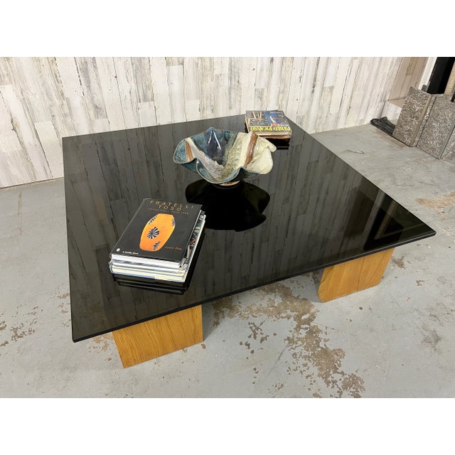 Smoked Glass and Wood Coffee Table For Sale - Image 10 of 12