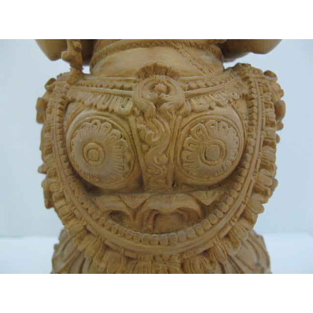 Early 20th Century Seated Lord Ganesha Holding Fruit Carved Wood Hindu Deity God Statue on Pedestal For Sale - Image 5 of 13
