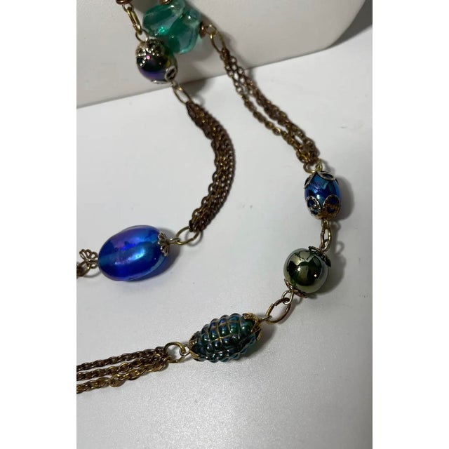 Mid 20th Century 1960s Venetian Art Glass & Copper-Tone 57" Lariat Necklace For Sale - Image 5 of 6