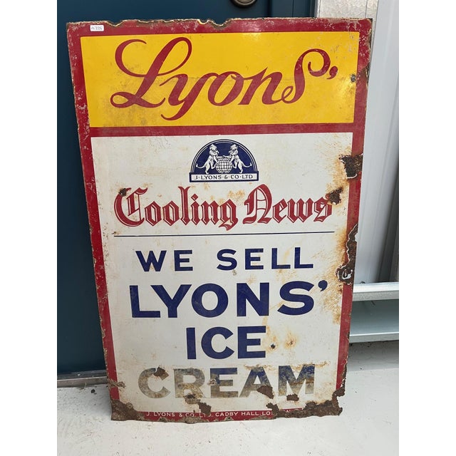 Large Enamel Lyons Ice Cream Sign, 1940s For Sale - Image 11 of 11