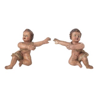 Antique Sacred Art Angels Figurines, 1900s, Set of 2 For Sale