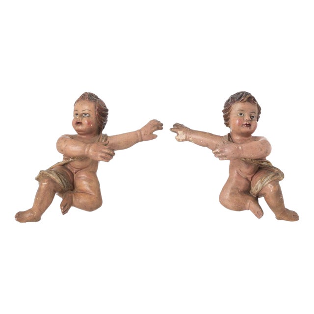 Antique Sacred Art Angels Figurines, 1900s, Set of 2 For Sale