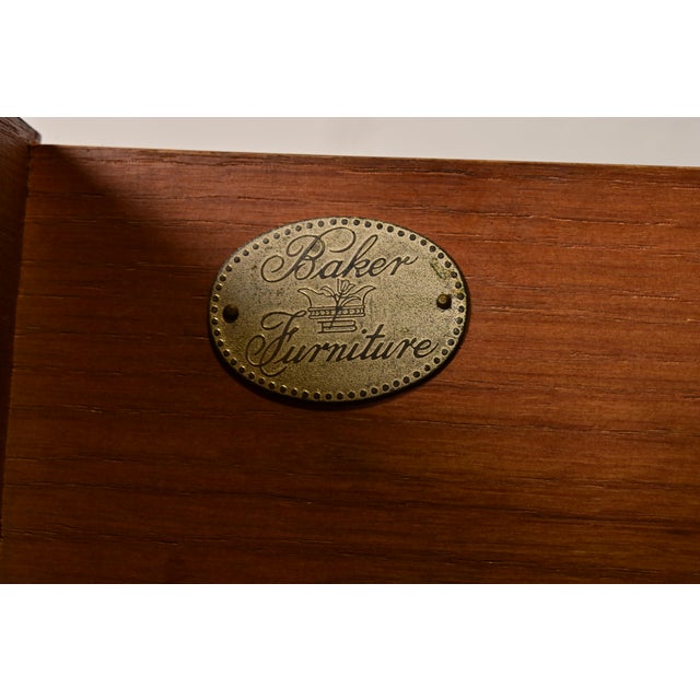 1980s Baker Furniture Georgian Inlaid Mahogany Breakfront Bookcase Cabinet With Drop Front Secretary Desk For Sale - Image 10 of 13