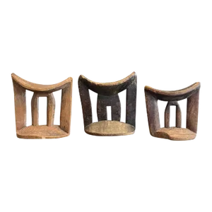 African Sculptural Ethiopian Carved Wooden Headrests