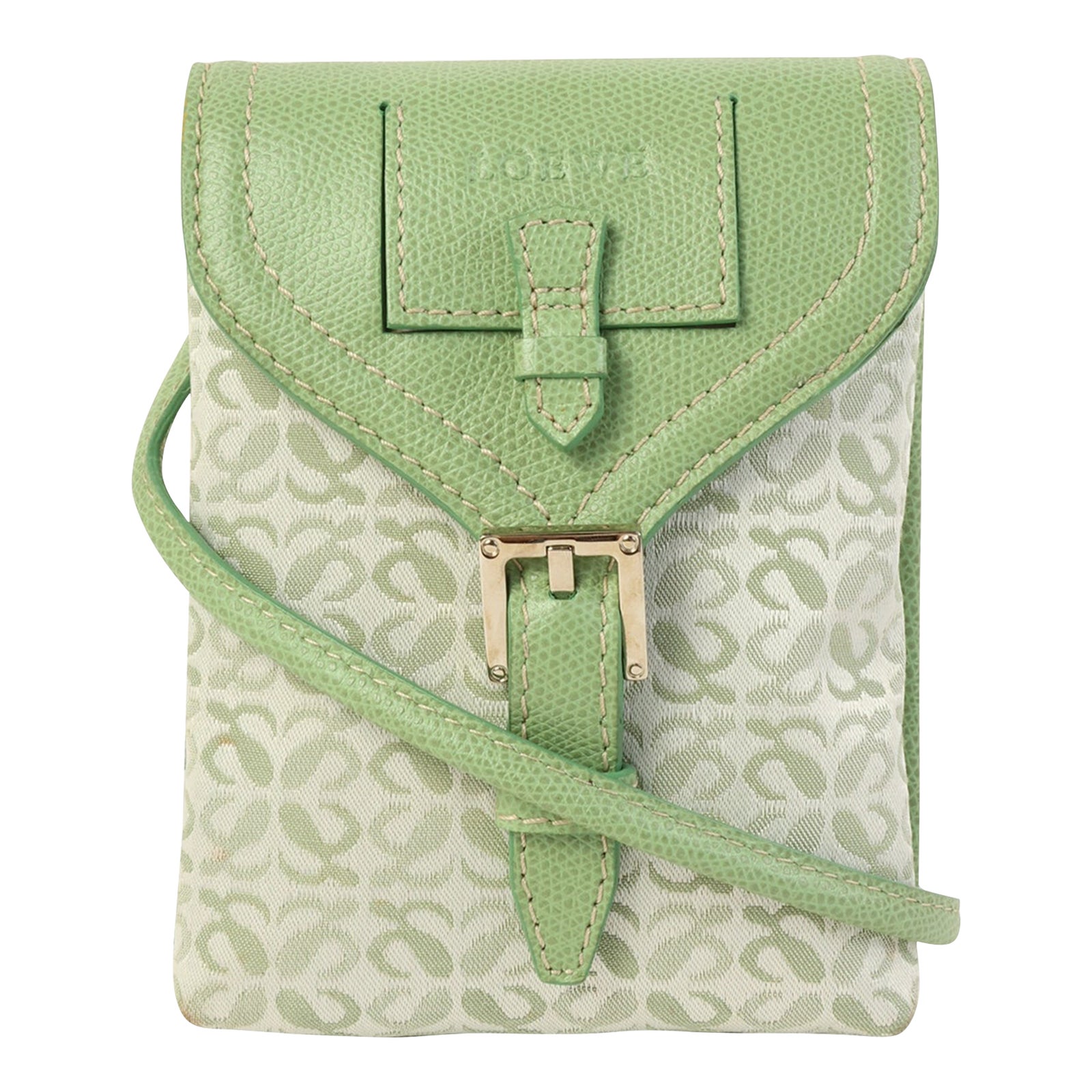 Loewe Anagram Pattern Logo Embossed Shoulder Bag Lime Green | Chairish