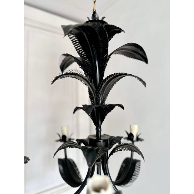 Black Vintage French Black Tole Chandelier, 1960s For Sale - Image 8 of 18