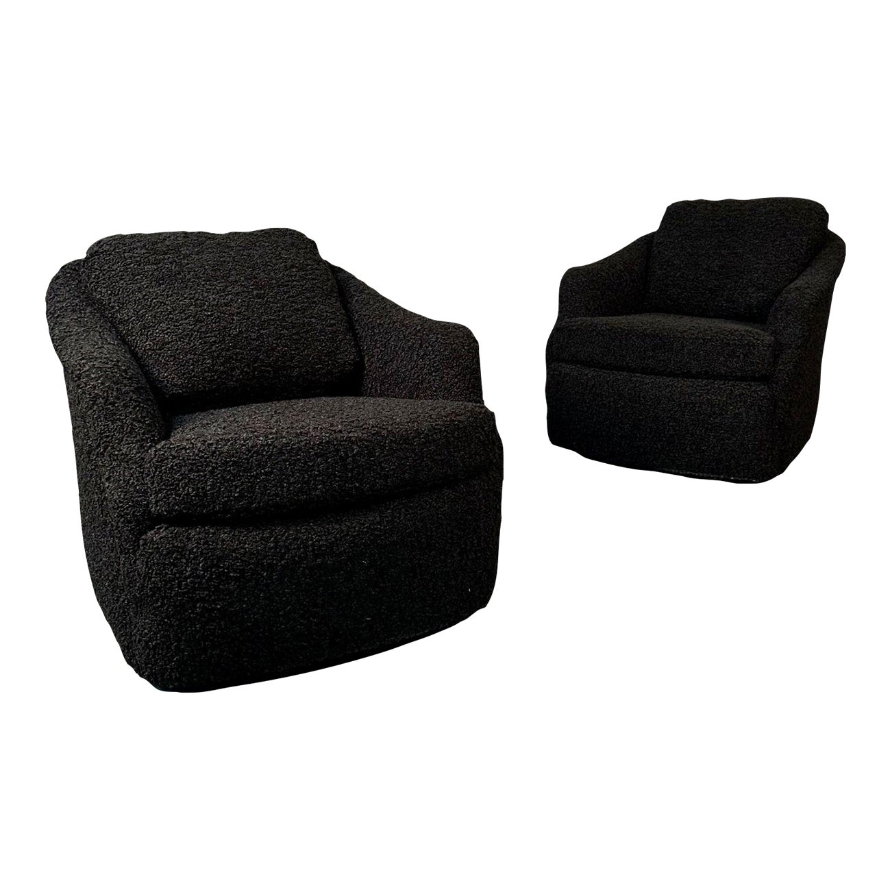Pair of MidCentury Modern Black Boucle Tub / Swivel / Lounge Chairs