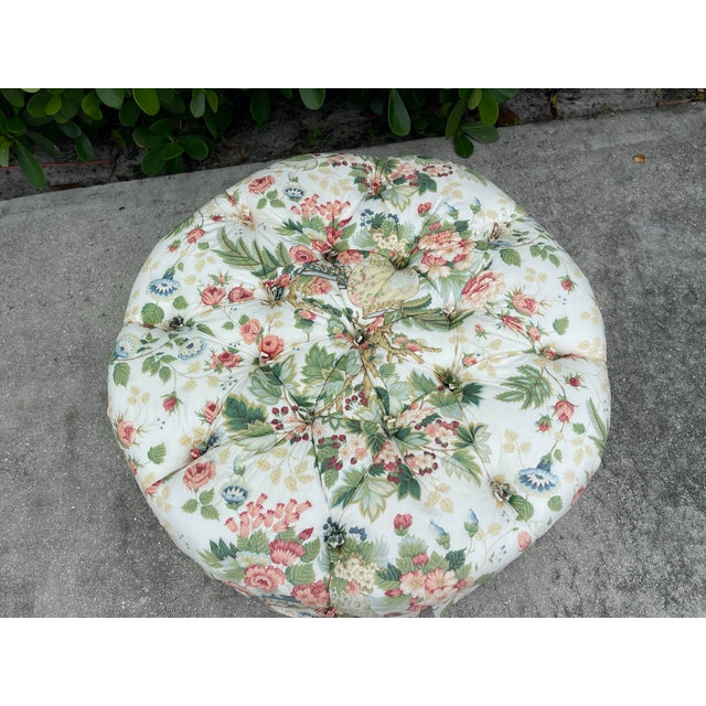 Vintage Hickory Chair Tufted Round Ottoman in Botanical Print For Sale - Image 10 of 15