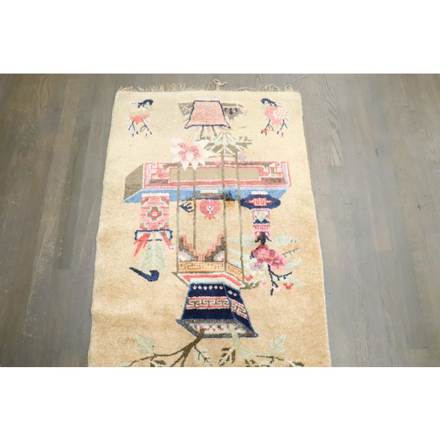 Folk Art Early 20th Century Zabihi Collection Stunning Ivory Chinese Batou Floral Rug - 3'1" x 4'2" For Sale - Image 3 of 10