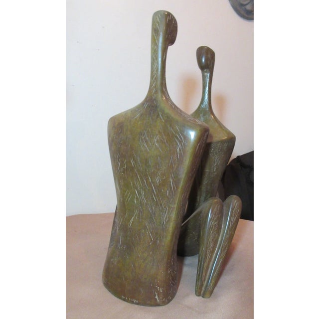 1980s Large Modern Itzik Benshalom Figural Patinated Nude Bronze Statue Couple - Set of 2 For Sale - Image 9 of 12
