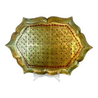 1950s Vintage Italian Mediterranean Florentine Hand Painted Tray For Sale