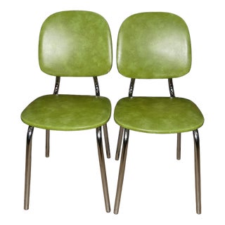 Green Leatherette and Chrome Diner Kitchen Chairs, 1970s, Set of 2 For Sale