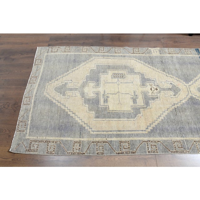 Textile 1970s Vintage Turkish Handmade Wool Cotton Green Runner Rug For Sale - Image 7 of 11